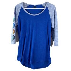 Chakras Yoga Workout Blue Henley Top 3/4 Sleeve Womens Size M